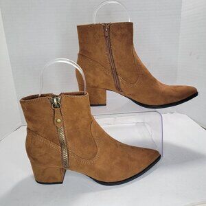 Tihoo Womens 9 Vegan Faux‎ Suede Heeled Bootie Pointed Toe Ankle Boot Clean Girl